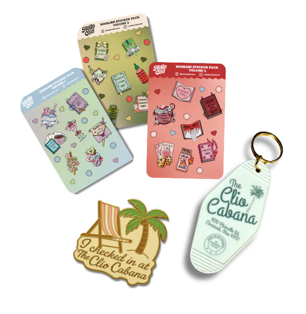 Bookish Sticker Pack + Cabana Keychain + Cabana Enamel Pin